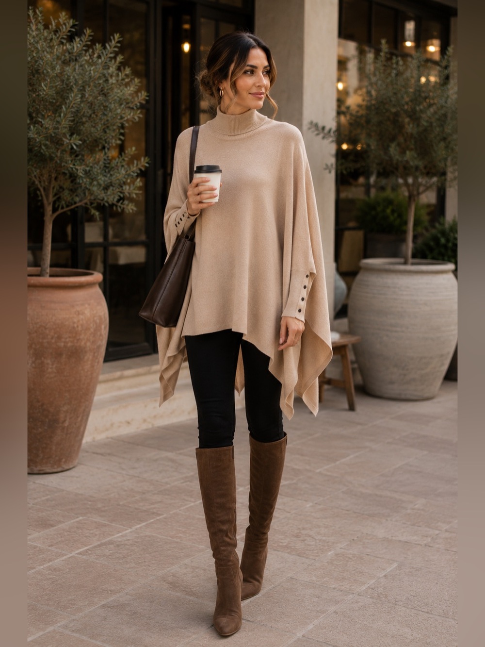 Alfani Turtleneck Poncho Sweater Polished Beige Size L NWT